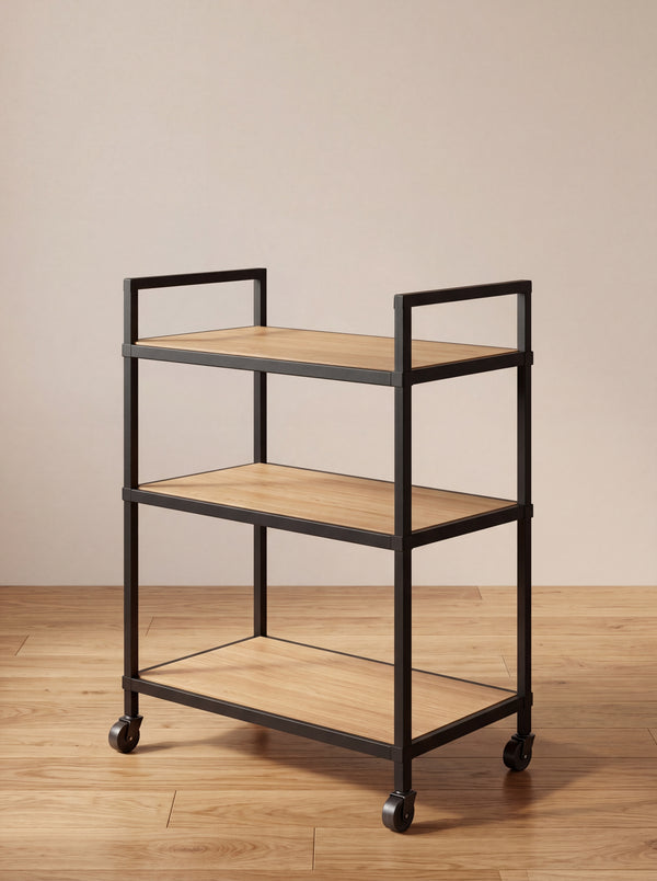 3-Tier Metal & Wood Rolling Storage Cart